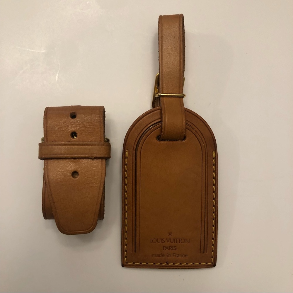 Brown Vachetta Leather Luggage Tag and Poignet Made in France